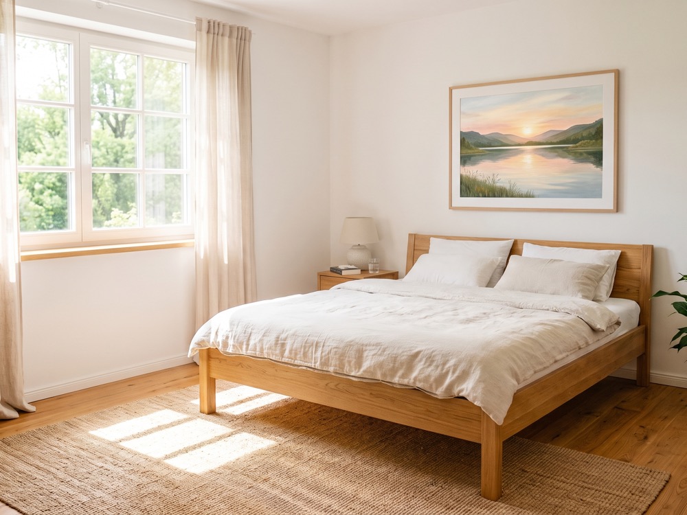 Helles, ruhiges Schlafzimmer nach der Schlafplatzuntersuchung